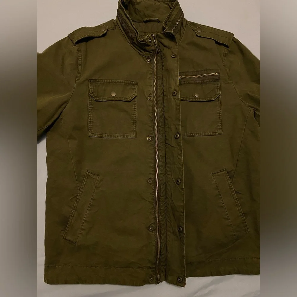 G.H. Bass & Co. Men’s Military Field Jacket Green Olive Large Full Zip Pockets - Picture 10 of 16